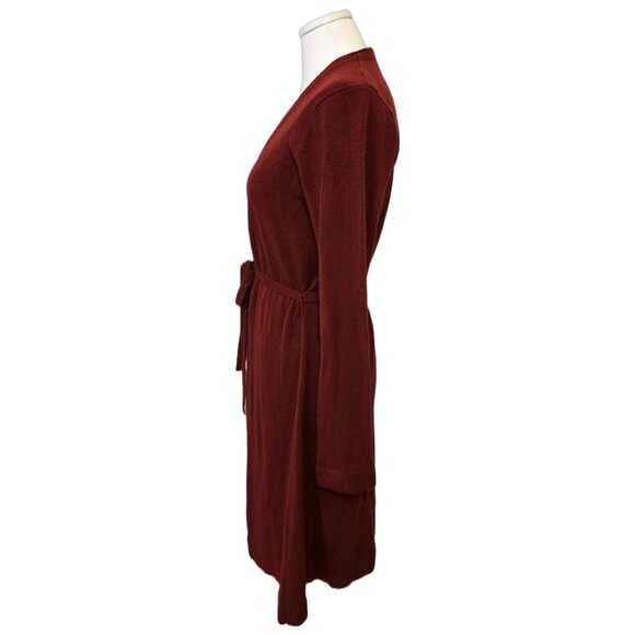 Vintage Y2K Suzy Shier Tight Knit Cardigan Burgundy Red Sweater Belt Fall Sz M - Picture 6 of 9